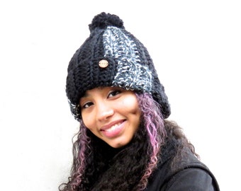 Crochet Pom Pom Hat, Crochet Beanie Hat, Pom Pom Hat, Chunky Beanie Hat, Women, Teen, Hippie, Urban