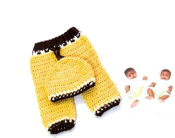 Crochet Baby Pants and Hat Set, Yellow, Boy, Girl, Baby Shower, Giraffe, (0-3 months),