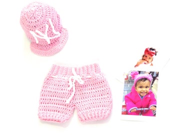 Baby Girl Outfits, Baby girl, Short Pants Set, Yankees Hat, Baby Shower Gift, Pink, White,