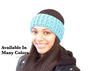 Crochet Headband, Ear Warmer, Adult, Crochet, Aqua, Blue, Women,Teen, Ready To Ship,,
