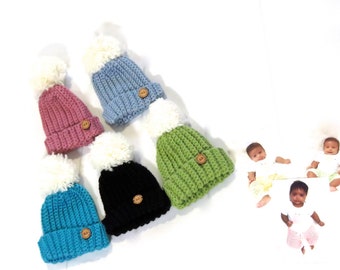 Crochet Baby Hats, Baby Boy, Baby  Girl, Baby Shower, Pom Pom Hats,