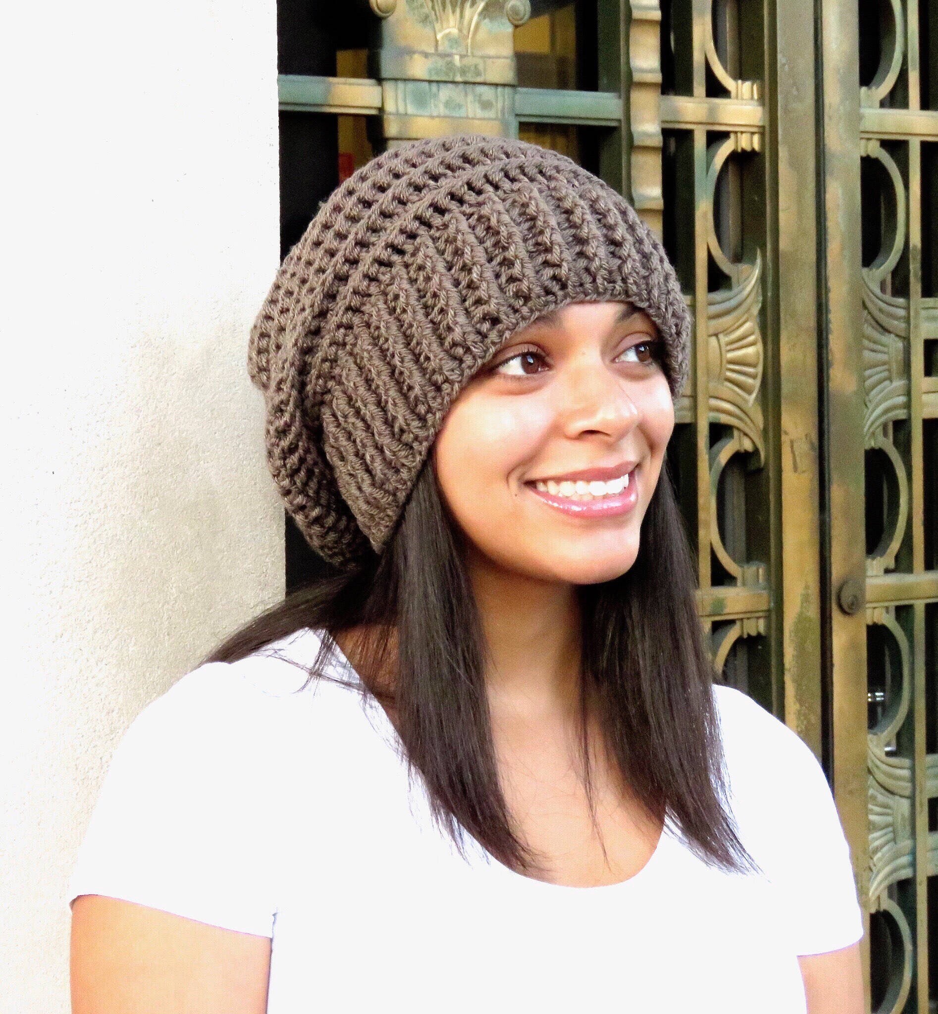 Crochet Slouchy Hat Tam Ribbed Beehive 
