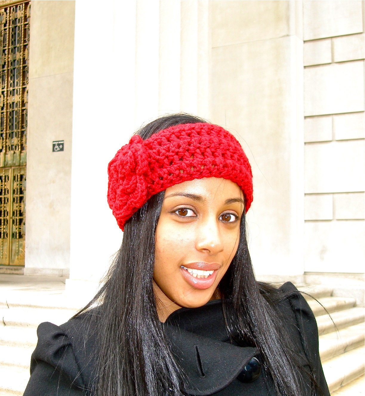 Crochet Headband, Flower Headband, Ear Warmer With Flower, Adult