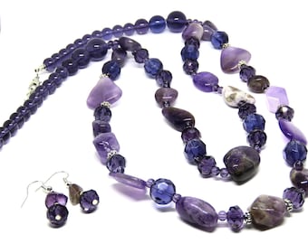 Ketting en oorbellen Set, Amethyst Stone, Vrouwen. Tiener paars, klaar om te verzenden,
