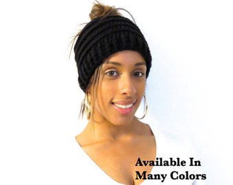 Messy Bun Hat, Crochet Bun Hat, Black Bun Hat, Women,Teen, Crochet Bun Hat, Ready To ship