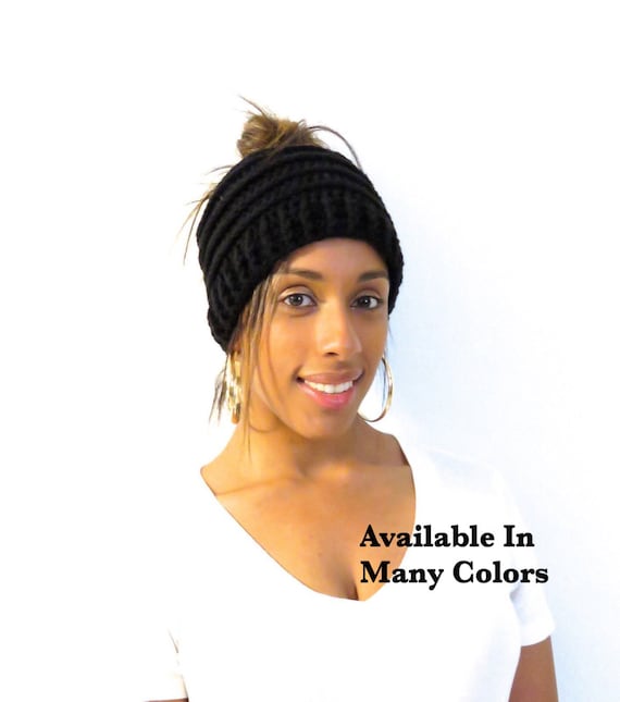 Messy Bun Hat Crochet Bun Hat Black Bun 