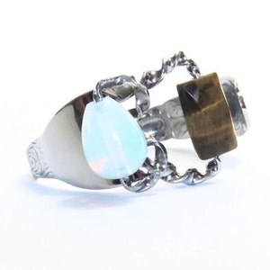 Stone Fork Bracelet, Fork With Stones Moonstone, Tiger-Eye, Adjustable, Women, Men, BLB 22,