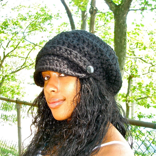 Slouchy Newsboy Hat Crochet, Adult, Women, Teen, Black, Urban, Hippie, Ready To Ship, Black Friday, Cyber Monday, Free Shipping, Etsy Sale