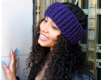 Crochet Headband, Ear Warmer, Women,Teen, Ready To Ship, Color is Dark Purple,