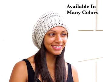 Crochet Slouchy Hat, Tam, Ribbed, Beehive Hat, Women, Men, Teen, Tam,  Adult, Color Linen,