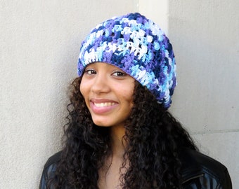 Crochet Cotton Slouchy Hat, Women, Teen, Multicolor, Tam, Spring Hat, Summer Hat,