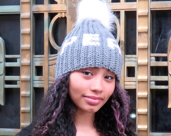 Pom Pom Hat, Crochet Pom Pom Hat, Peace,Tam Hat, Crochet Hat