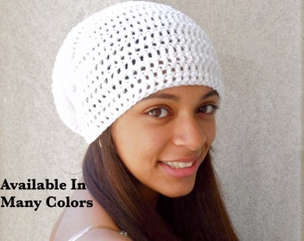 Slouchy Hat Crochet in White, Women, Teen, Men, Unisex, Ready To Ship,,