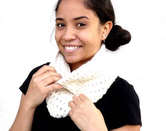 Neckwarmer, Crochet, Beige, Women, Men, Teen, Cowl, Chunky, Scarf, Unisex, Off White,,