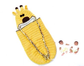 Crochet Baby Cocoon, Hat Set, Newborn, Giraffe, Yellow, Off White, Brown Baby Shower,