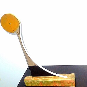 Metal Sculpture, Stainless Steel Sculpture, Wood Base Sculpture, Brass Desktop, Office, Table, Ready To ship, image 2