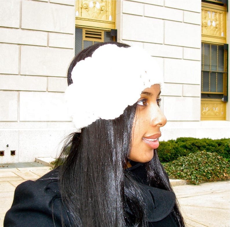 Crochet Headband, Flower Headband, Ear Warmer With Flower, Crochet, White, Women, Teen, image 2