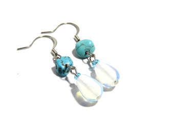 Stone Earrings, Women, Teen, Ready To Ship, Turquoise, Moonstone,