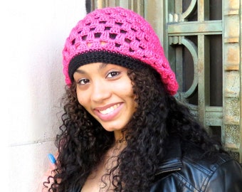 Slouchy Hat, Crochet, Pink, Women,Teen, Ready To ship, Tam,