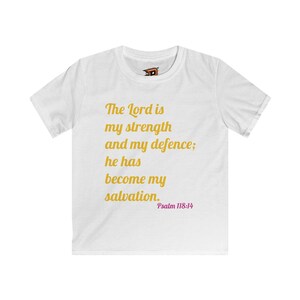 Christian Kids Softstyle Tee with Bible Verse and Cross Design, Christian Shirt for Boys and Girls, Religious Youth T-Shirt, Kids Christian