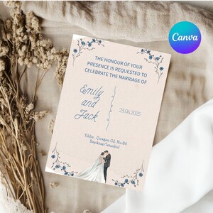 Navy Blue Ivy Floral Wedding Invitation,Canva Editable Bride and Groom Template,Elegant Printable Digital Wedding Invite,Navy Wedding Card