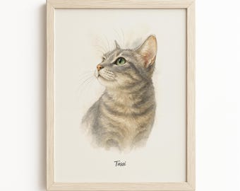 Personalised Cat Watercolour Portrait, Custom Cat Painting from Photo, Cat Art Print,  Cat Illustration, Custom Pet Gift for Cat Lovers