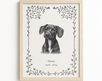 Pet Memorial Ink Sketch Drawing, Custom Dog and Cat Drawing from Photo, Pet Loss Gift, Customised Funeral Gift, Hand Sketch Pet Artwork