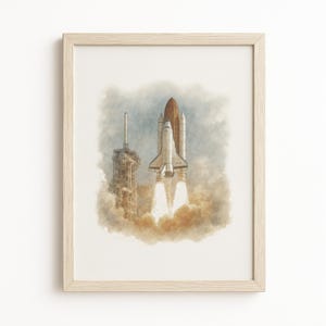 Acquerello spaziale personalizzato, dipinto di astronauti e razzi, decorazione da parete con pianeti, arte spaziale per bambini, regalo spaziale con acquerello, arte di galassie e shuttle