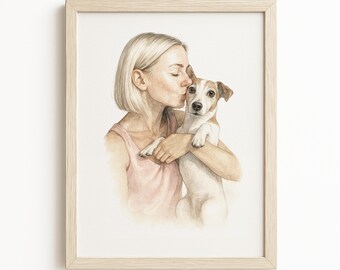 Personalisiertes Hund und Katzen Mutter Aquarell Portrait, Benutzerdefinierte Haustier & Mutter Gemälde vom Foto, Haustier Liebhaber Geschenk, Geburtstag Kunstdruck, Hund Katze Kunstwerk
