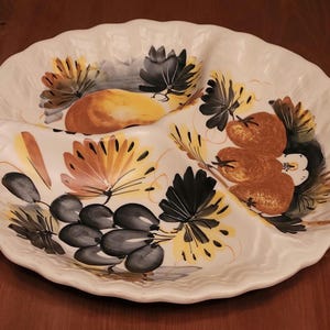 Plato de servir vintage dividido, pintado a mano - Plato de cerámica con motivos frutales - Hecho en Italia