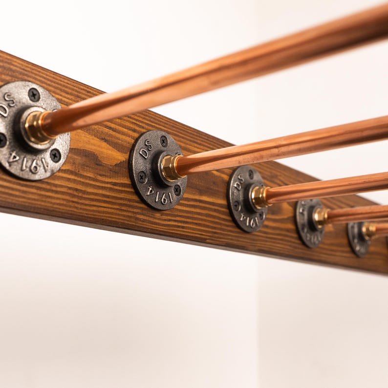Copper Rack Farmhouse Pot Rack Ceiling Ladder Pot Rack Wood & Copper Hanging Pot ...