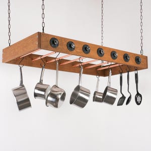 Ceiling Pot Rack Farmhouse Ladder Pot Rack Wood & Copper Hanging Pot Rack