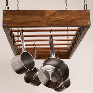 Farmhouse Pot Rack Ceiling Ladder Pot Rack Wood & Copper Hanging Pot Rack