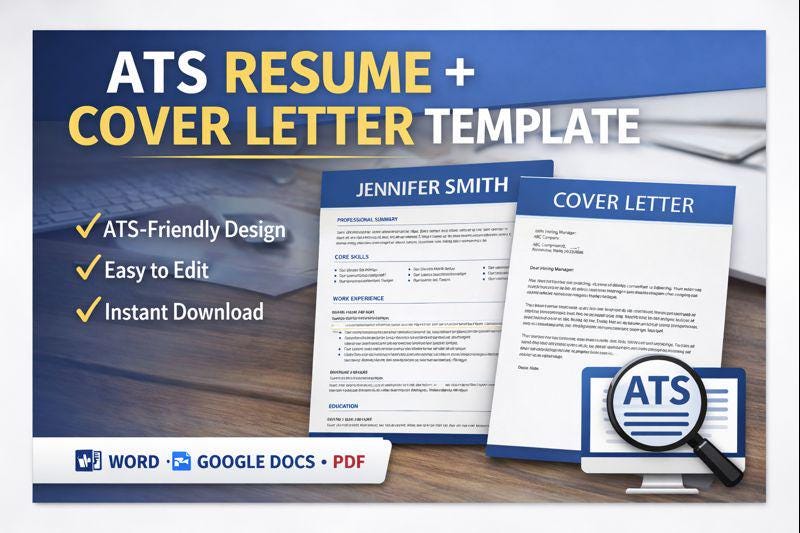 ATS Resume Template + Cover Letter | Modern Minimal Resume | Editable ...
