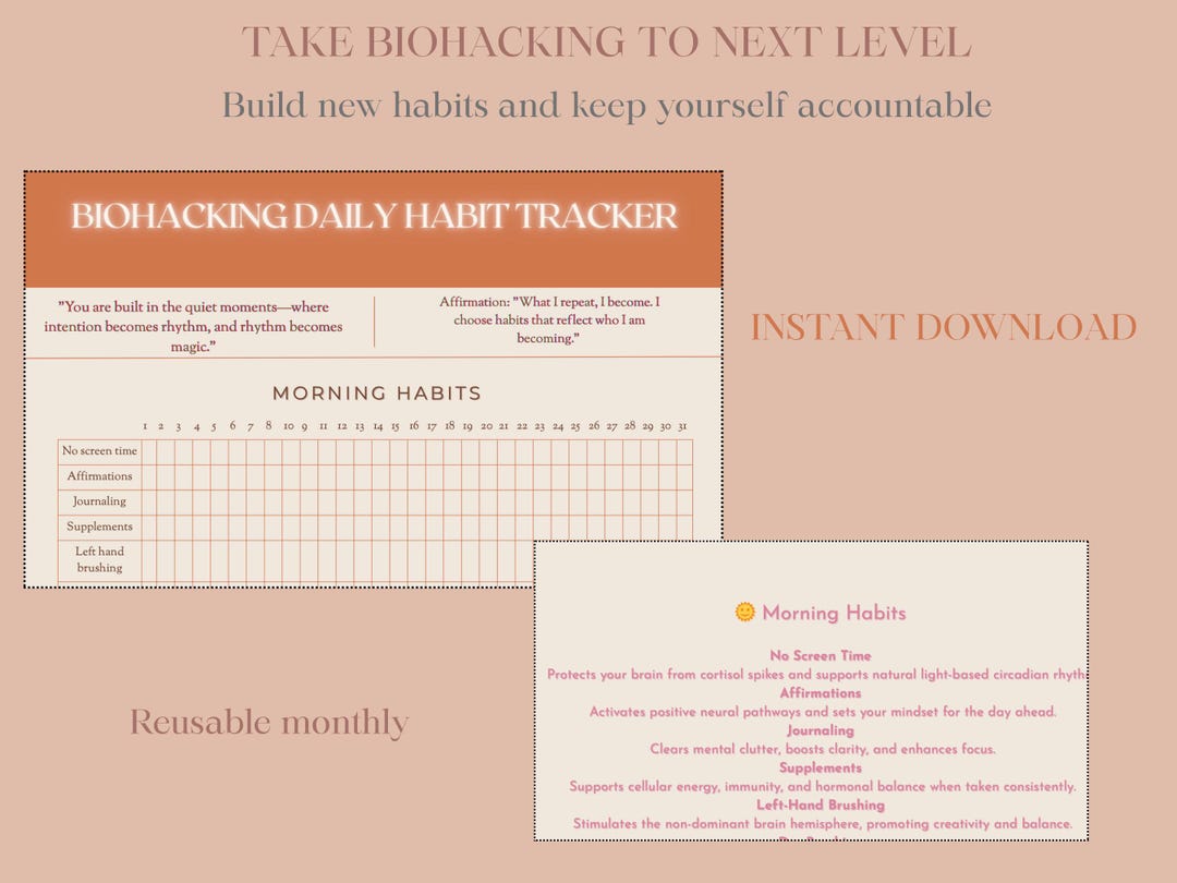 Biohacking Habit Tracker | Morning & Evening Rituals | Adhd-friendly ...