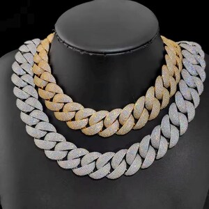 Luksusowa biżuteria 22 mm łańcuszek diamentowy dla mężczyzn, Iced Out Bling CZ, platerowany srebrem/złotem