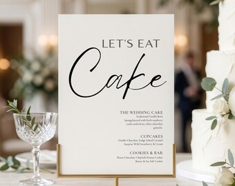Wedding Cake Table Sign Template, Let's Eat Cake Sign, Dessert Menu Sign, Black and White Minimalist Wedding Sign, Editable Canva Template