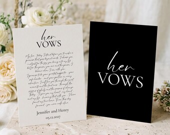 Minimalist His and Her Vows Card Template, Editable Wedding Vow Cards, Printable Calligraphy Vow Keepsake