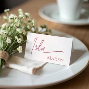 MODELO DE Cartão de Lugar Minimalista, Cartão de Nome de Mesa Plano e Dobrável para Imprimir, Modelo Elegante de Cartão de Lugar para Casamento, Cartão de Assento Editável para Download