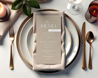 Elegant Wedding Menu Template | Printable PDF, DIY (Instant Download)