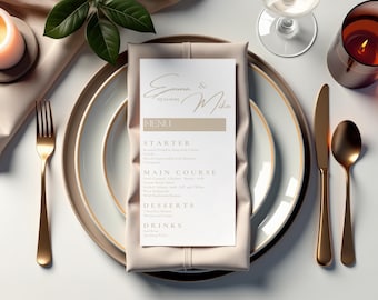 Elegant Wedding Menu Template | Printable PDF, Modern DIY (Instant Download)