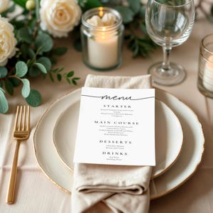 Bearbeitbare Hochzeitsmenüvorlage | Druckbare Menükarte | Elegantes Hochzeits-Menü PDF | DIY Event Menü | Sofortdownload | Modernes Hochzeitsmenü