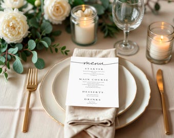 Elegant Wedding Menu Template | Printable PDF, DIY (Instant Download)