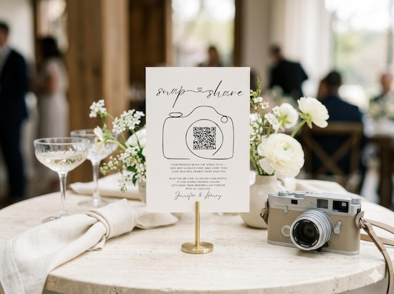 Minimalist QR Code Wedding Sign, Elegant Reception Decor, Snap and Share Photo Sign Template, Instant Download Guest Photo Sharing Sign