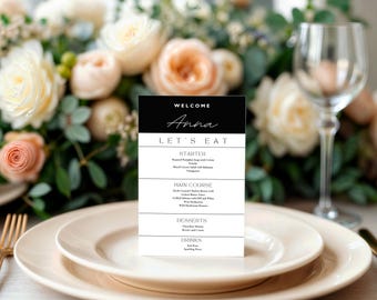 Elegant Wedding Menu Template | Printable PDF, DIY (Instant Download)