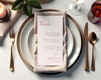 Bohemian Wedding Table Thank You Card, Minimalist Place Card (Printable)