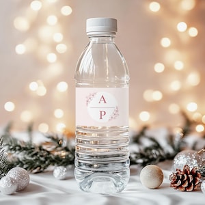 Etiquetas clásicas para botellas de agua de boda, plantilla de etiqueta para botella de agua, plantilla de etiqueta para botella de agua rosa, pegatina imprimible estilo bohemio para botella de agua.