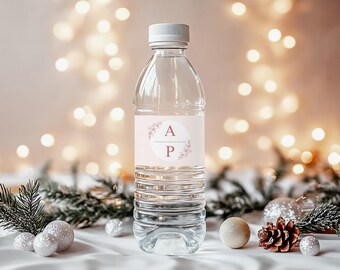 Boho Wedding Water Bottle Label Template, Pink Floral (Printable)