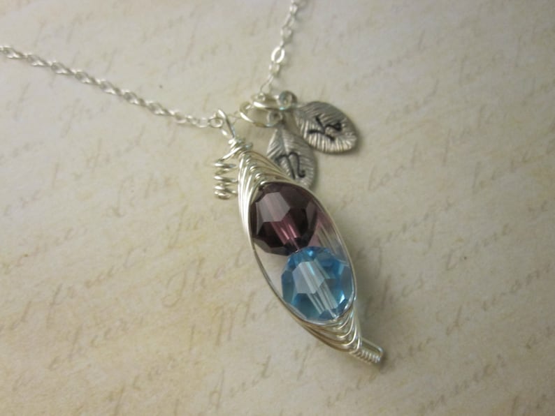 Birthstone Peas in a Pod Necklace 2, 3, or 4 peas pick your color image 1