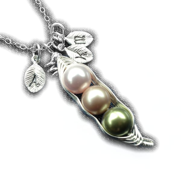 Birthstone Sweet Peas in a Fitted Pod Necklace (2 or 3 peas- pick your color)